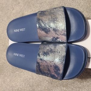 Blue Nine West slides